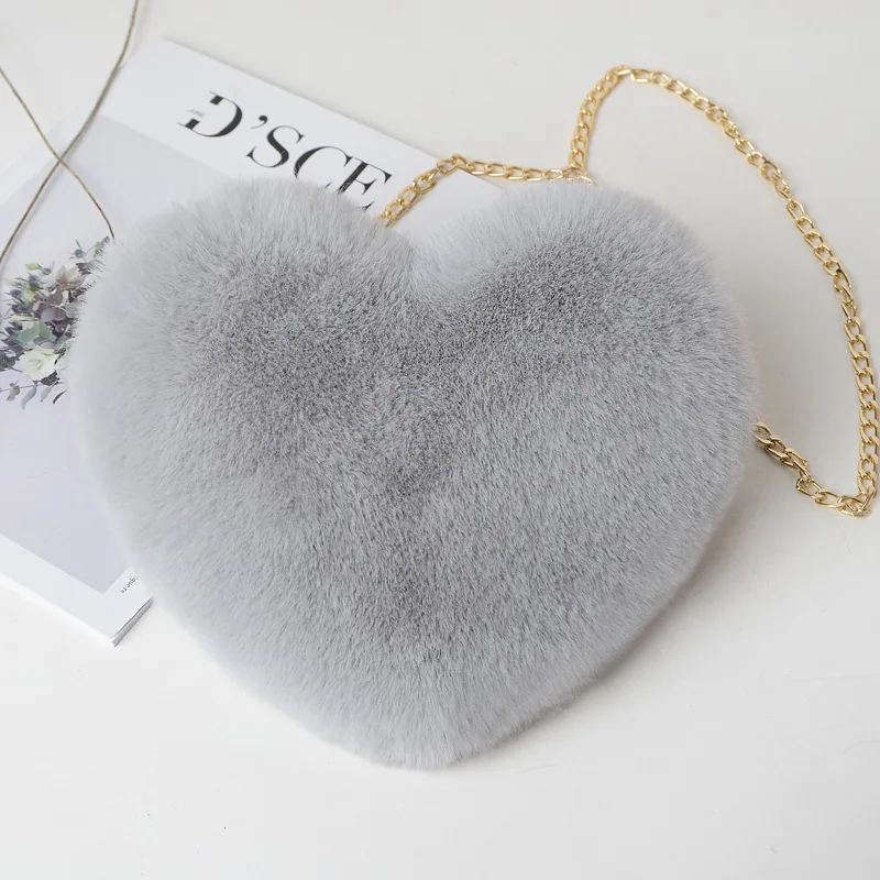 

2021 Winter jin pin handbag Plush Heart Chain pink hand purse Shoulder Bags