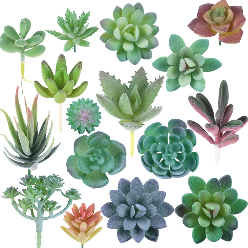 

16 Pack Artificial Succulent Flocking Plants Unpotted Mini Fake Succulents Plant for Lotus Landscape Decorative Garden Arrangeme