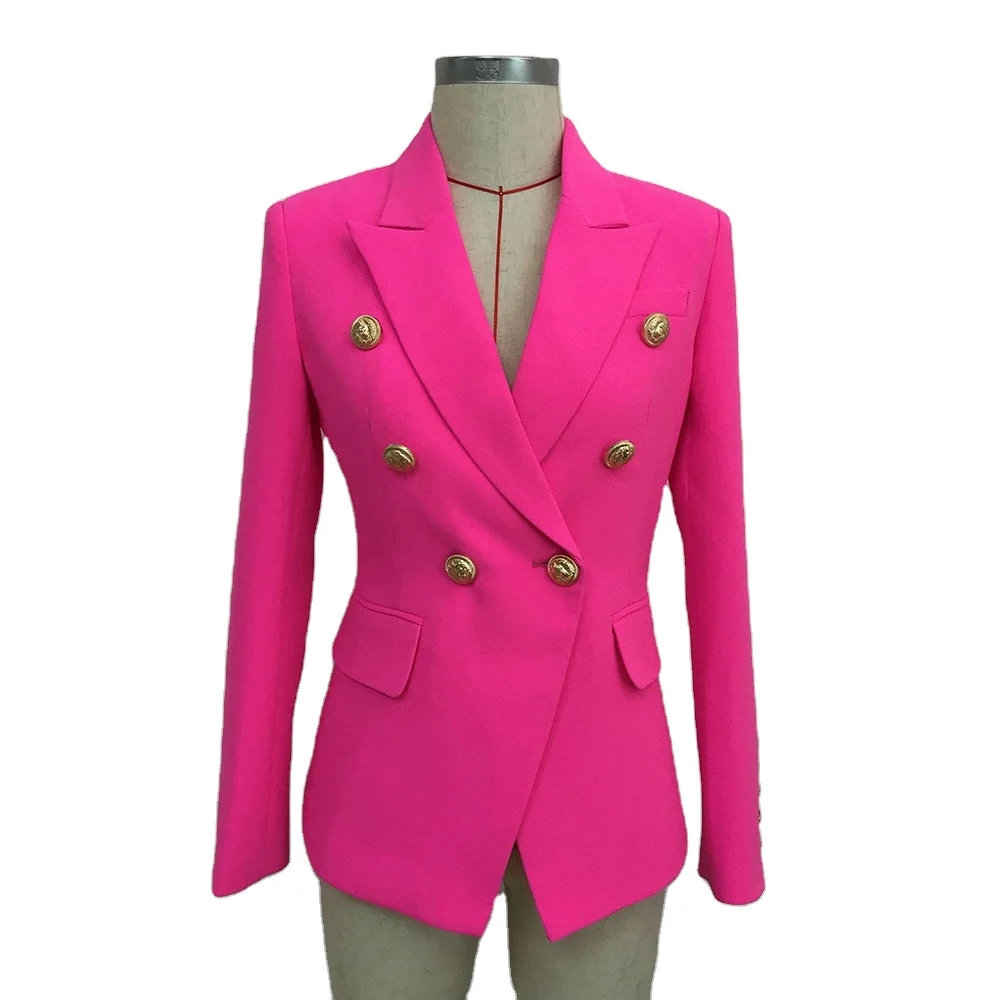 

2020 new arrivals wholesale fashion button embellished hot pink women blazer jacket