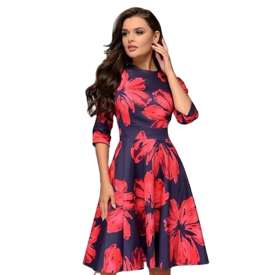 

Vintage pleated tunic print dress women Elegant ladies A line dresses Long sleeve female Spring mixi party dress vestidos