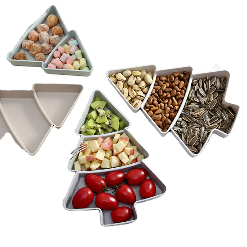 

Creative Christmas Tree Shape Candy Snacks Nuts Seeds Dry Fruits Plastic Plates Dishes Bowl Breakfast Tray Home Kitchen Supplies, As photo