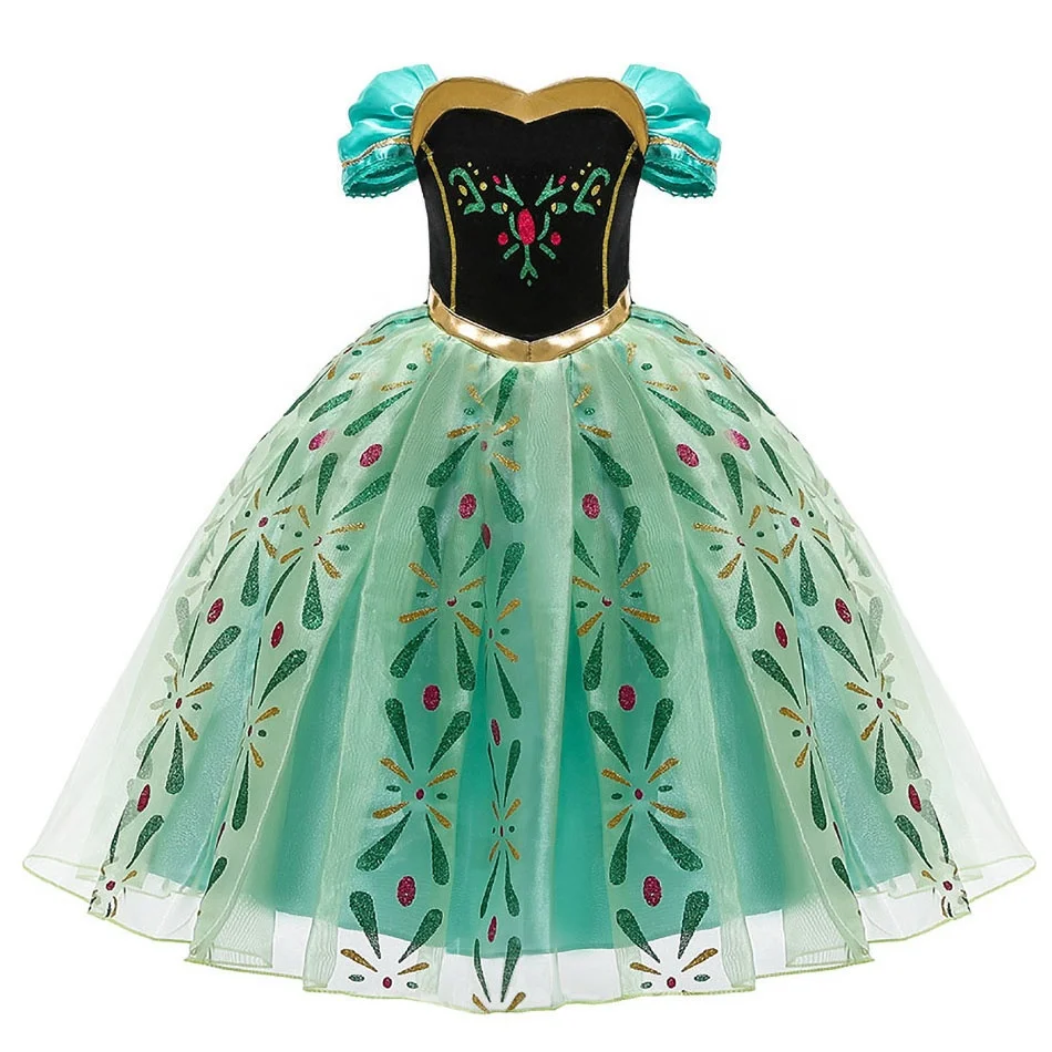 

2021 Factory Price Children Birthday Holiday Party Gown Kids Fancy Princess Dresses Halloween Girls Cosplay Anna Costumes, Green