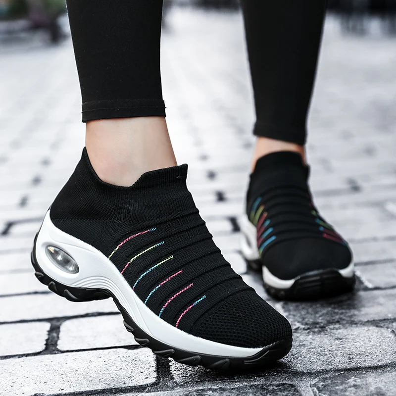 

custom sneaker manufacturers Knit Black Slip on Womens Walking chaussure femme Comfortable Nurse Work Nursing Shoes for Women