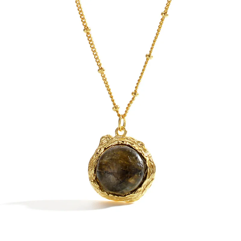 

Wholesale elegant Jewelry Luxury Labradorite White Crystal 925 sterling silver lava stone diffuser necklace for Women