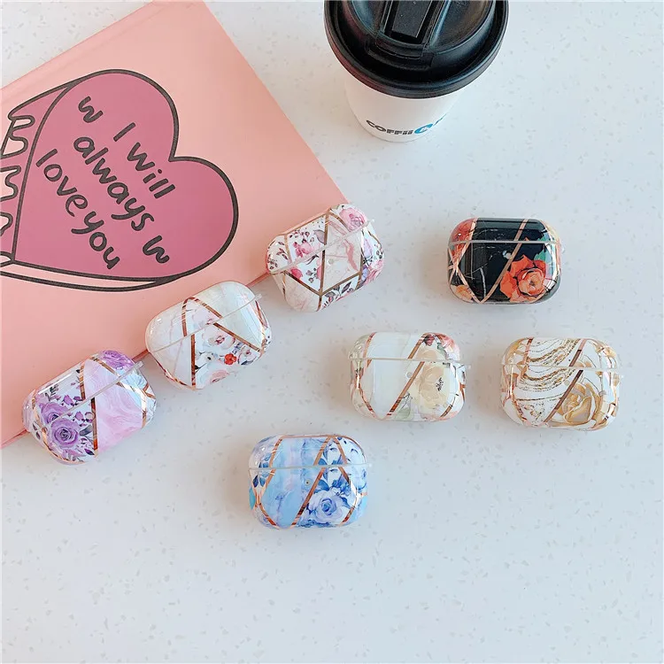 

2021 newest Plating IMD Sparkle Marble Design Protective Cover for Airpods 1/2 Marbling Anti-fall Case for Airpods Pro