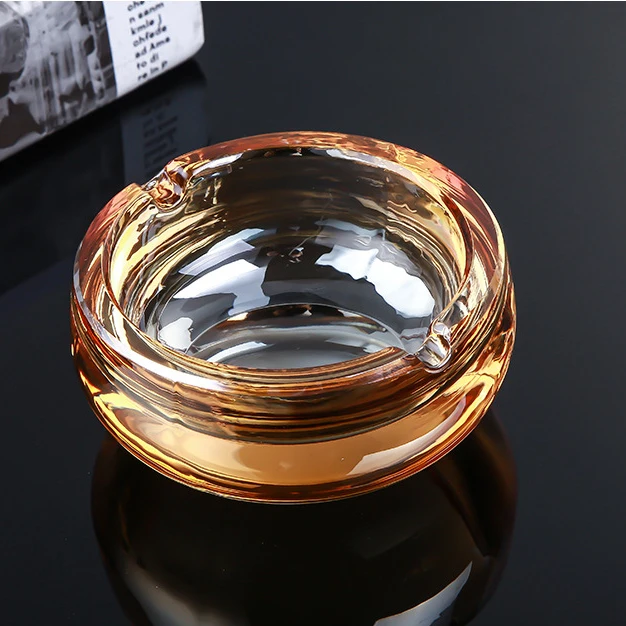 

Office Or Home Decoration Round Crystal Glass Ashtray Exquisite Durable Crystal Glass Ashtray, Golden,clear