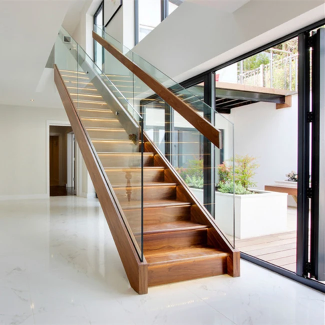 Prefab floating staircase modern carbon steel mono beam beech/oak wood tread stairs indoor/staircase design for houses manufacture