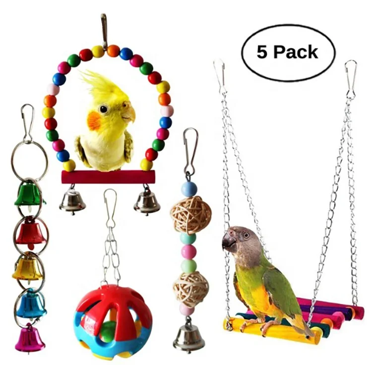 

5pack Bird Parrot Chewing Toys Hanging Bell Pet Bird Cage Hammock Swing Toy Hanging Toy, Customized