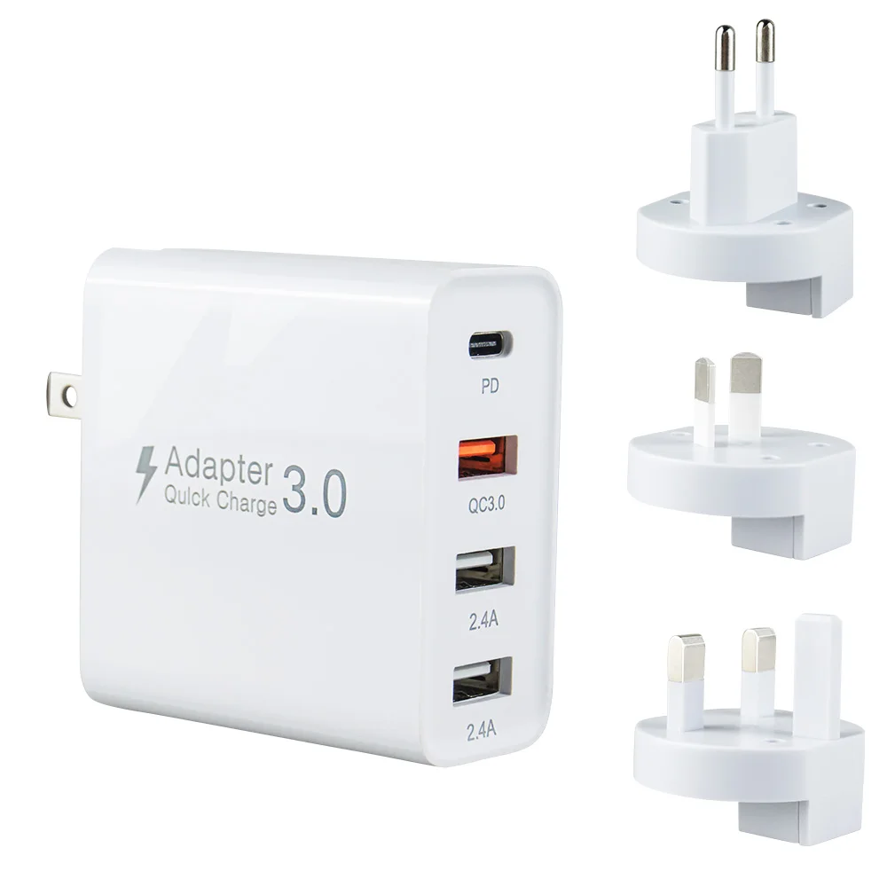 

Shenzhen Factory Wholesale 48W 4 Ports PD 30W+QC3.0+2.4A USB Type C Wall Charger for iPhone Samsung Mobile Charger, White