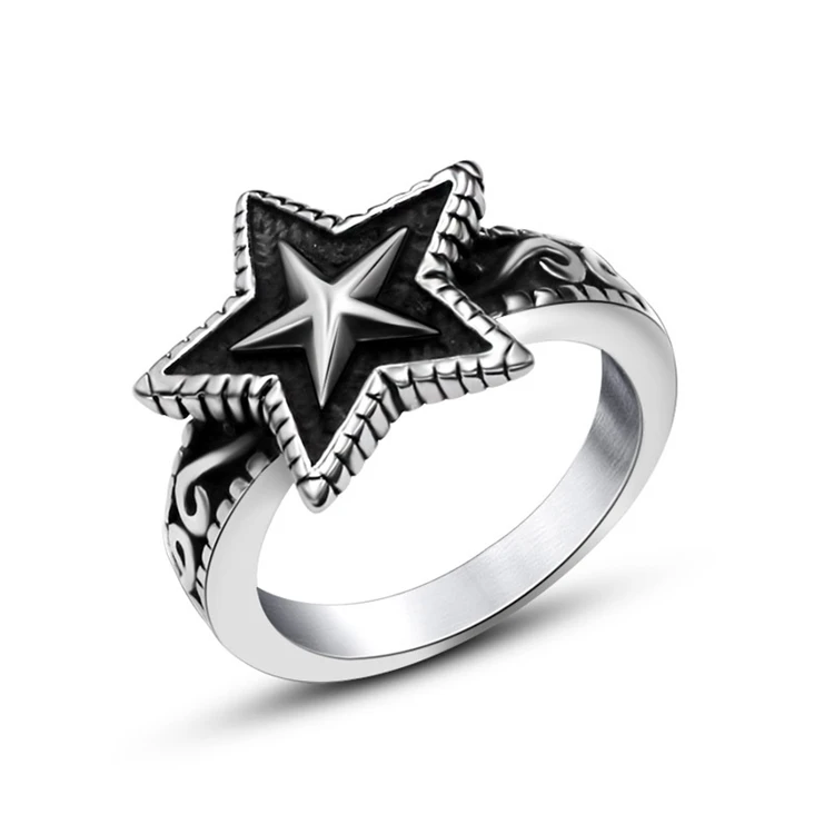 

2021 Sailing Jewelry Exaggerated Pentagram Ring Pentagram Mens Ring Titanium Steel Pentagram Ring, Gold / silver / customized color