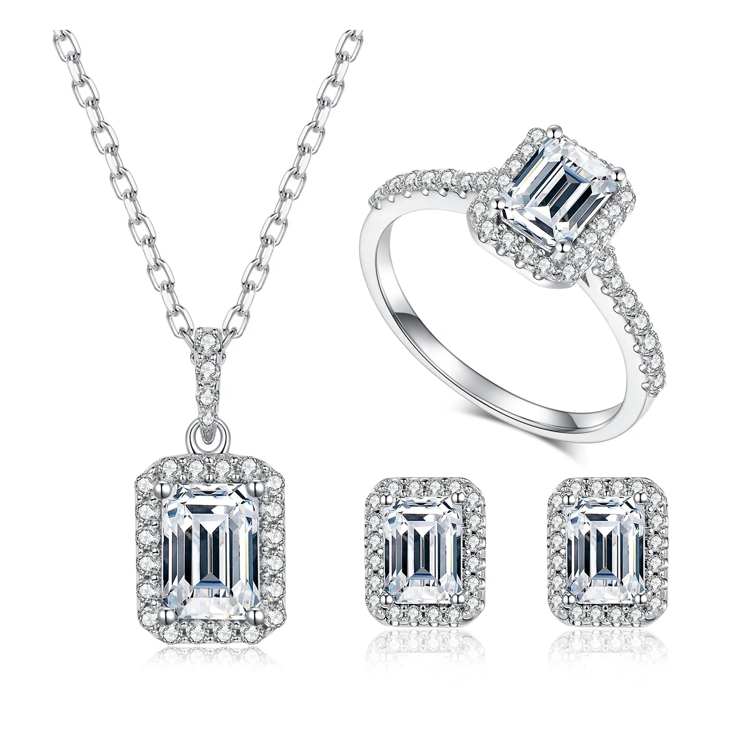 

HL03 Abiding Jewelry Set Wholesale 925 Sterling Silver Emerald Cut Moissanite Diamond Womens Jewellery Set