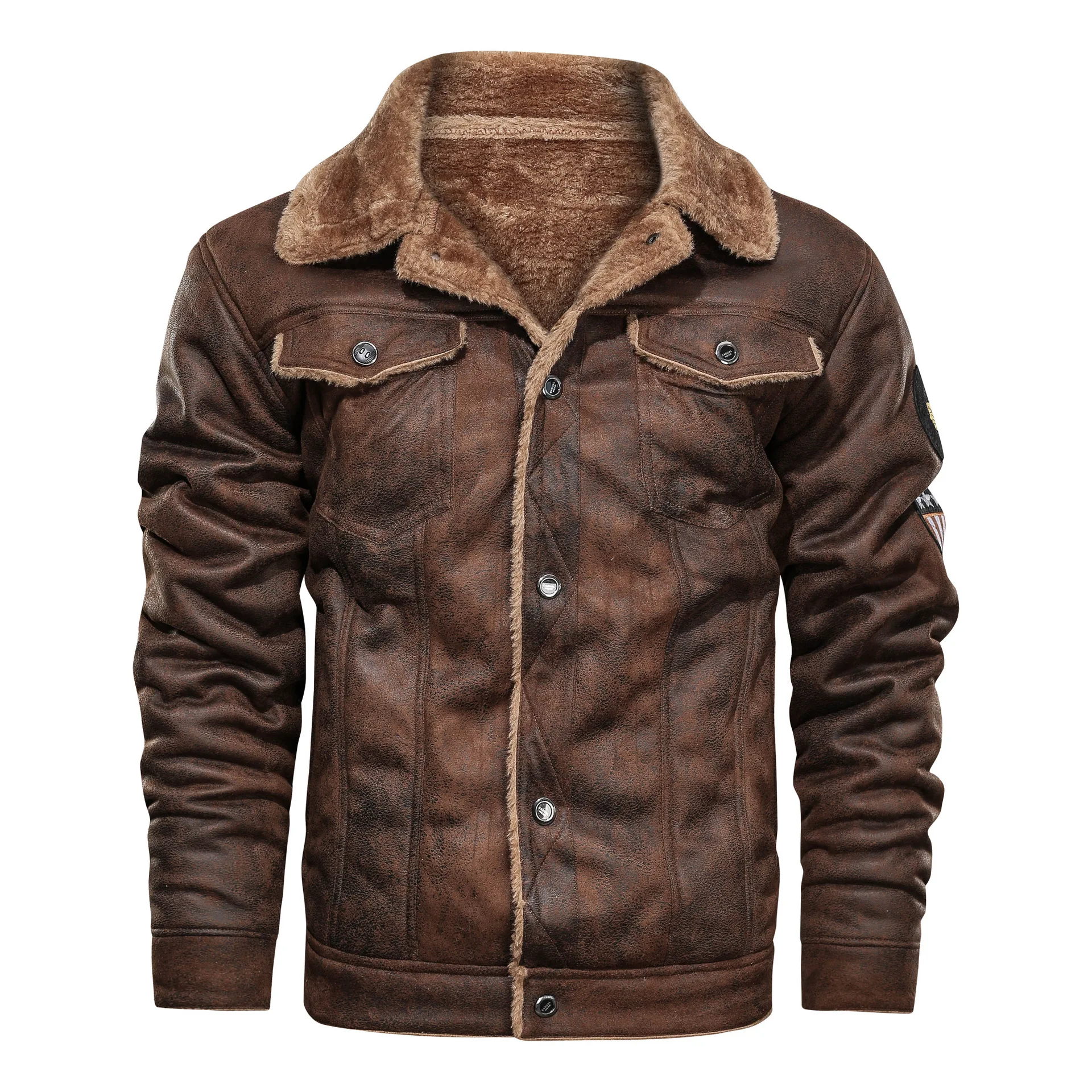 

Wholesale Stylish Embroidery Motorcycle Leather Jacket Autumn Winter Fleece Leather Jacket Outwear For Men