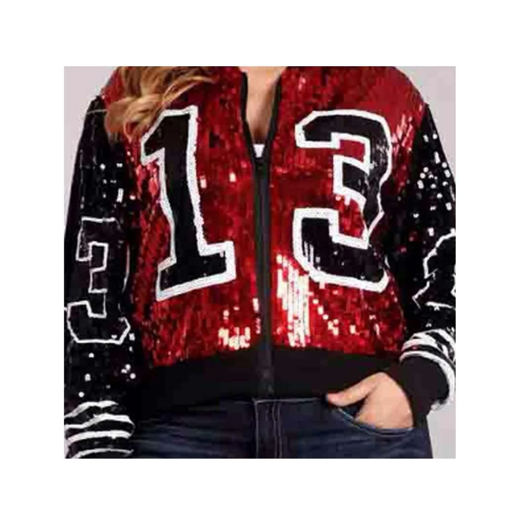 

Custom Delta 1913 Red Black Casual Sequin Bling Women number 13 Sequin jacket, Customized color