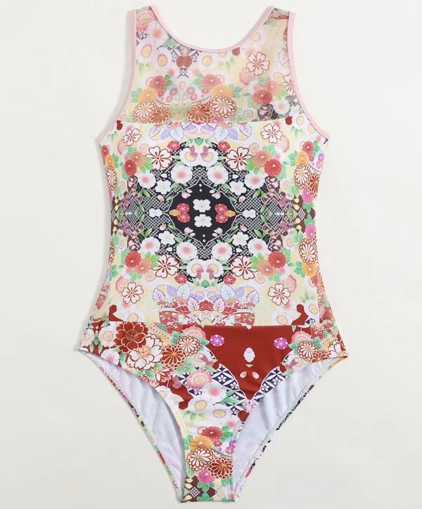 

custom design bathing suit women ladier Allover Floral Random Print One Piece Swimsuits training dancewear gymnastics leotards