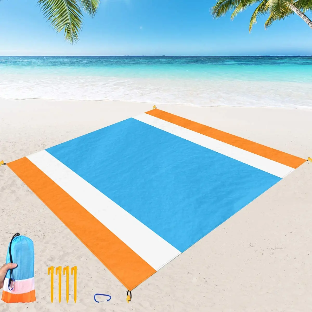Woqi Adults Waterproof Foldable Beach Blanket Sand Proof Extra Large Beach Mat Outdoor Picnic Blanket