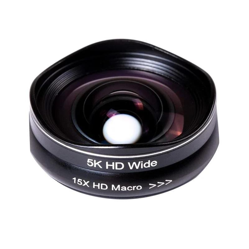 

Hot sale accessoires tiktok smartphone lens camera 5k HD wide angle 15X HD macro lens for mobile phone, Black