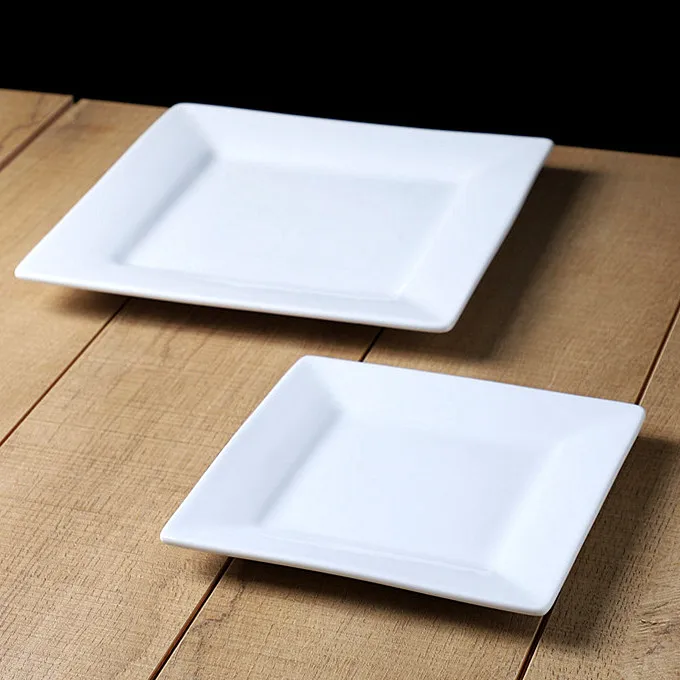 

Hot selling nordic style restaurant hotel porcelain steak salad plate square white ceramic dinner plates