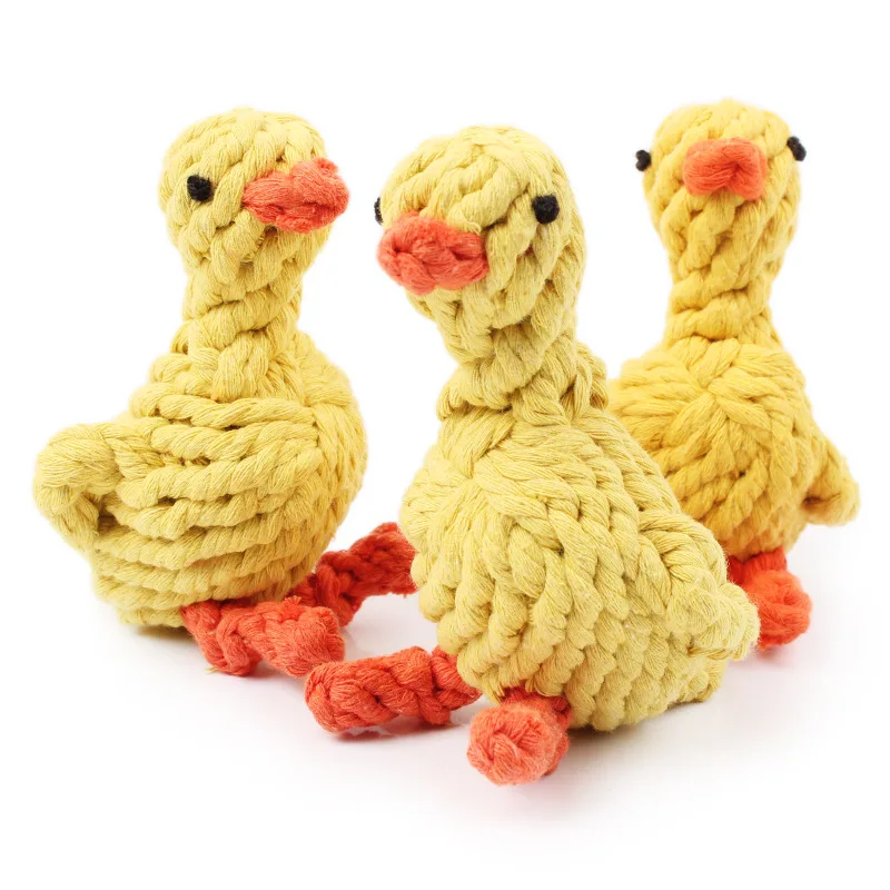 

2022 Hot Sell Woven Cotton Rope Pet Toy Molar Cute Animals Big Yellow Duck Toys Pet Supplies Pets Chew Toys