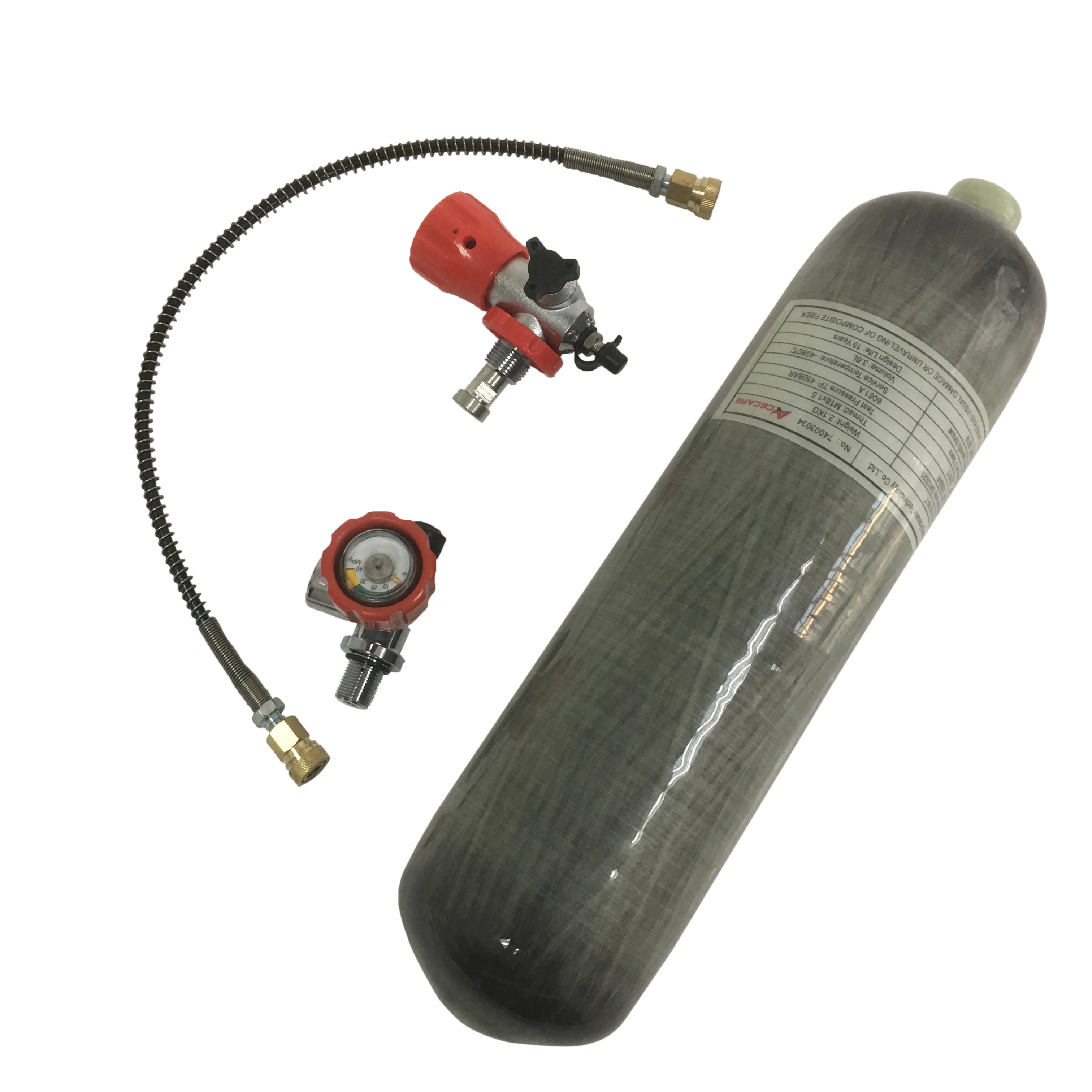 

Acecare High Pressure 3L Oxygen Gas Cylinder For Diving With Red Valve And Filling Station, Gray