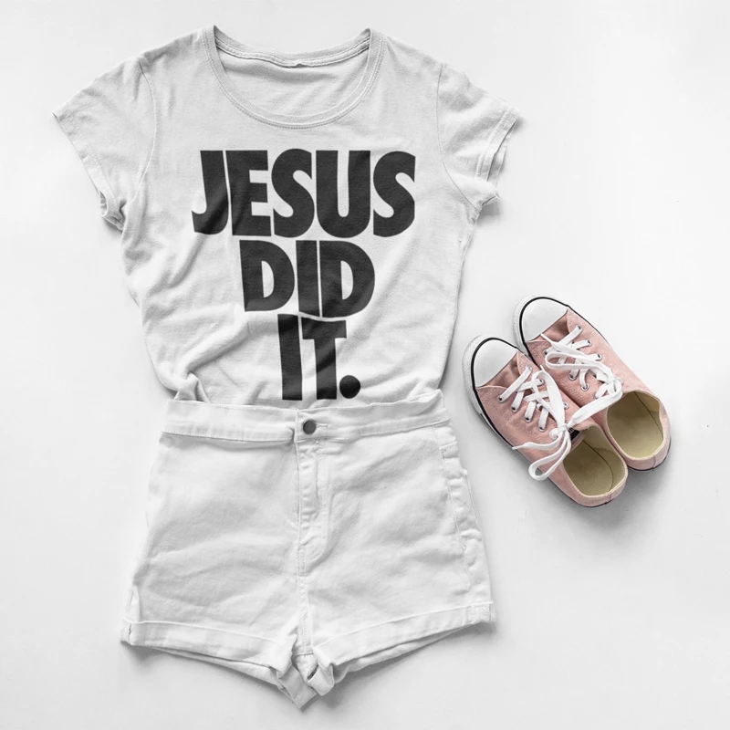 

Wholesale Women T Shirt Jesus Did It Christian Slogan Tee Tops A-608