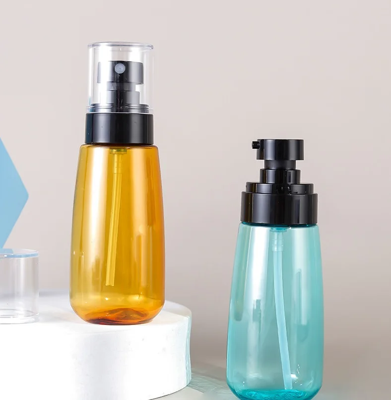 

Wholesale 30 60 80 100ml pet recycled green amber perfume alcohol disinfection plastic spray bottles