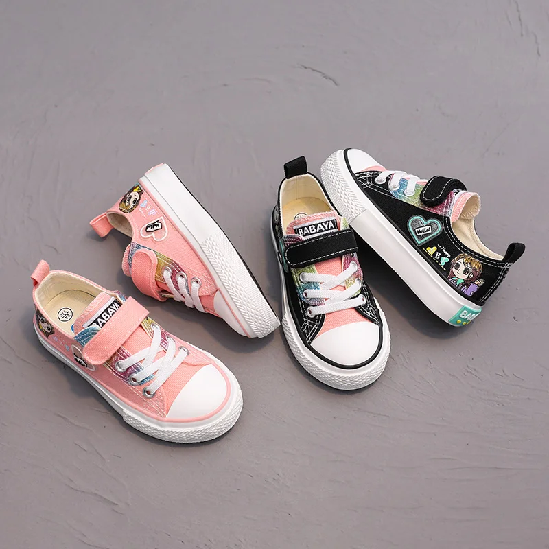 

21163 Wholesale Flat Breathable Kids Children Canvas Shoes, Black;pink,colorful
