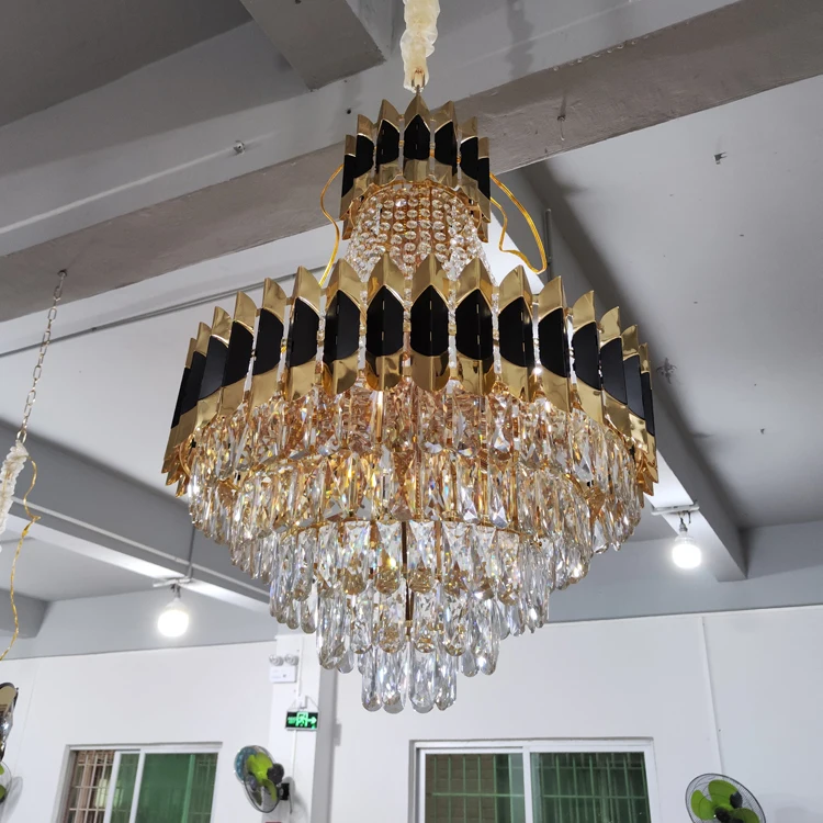 

Kitchen restaurant cheap pendant light zhongshan factory hotsell hanging lamps black gold modern luxury k9 crystal chandelier