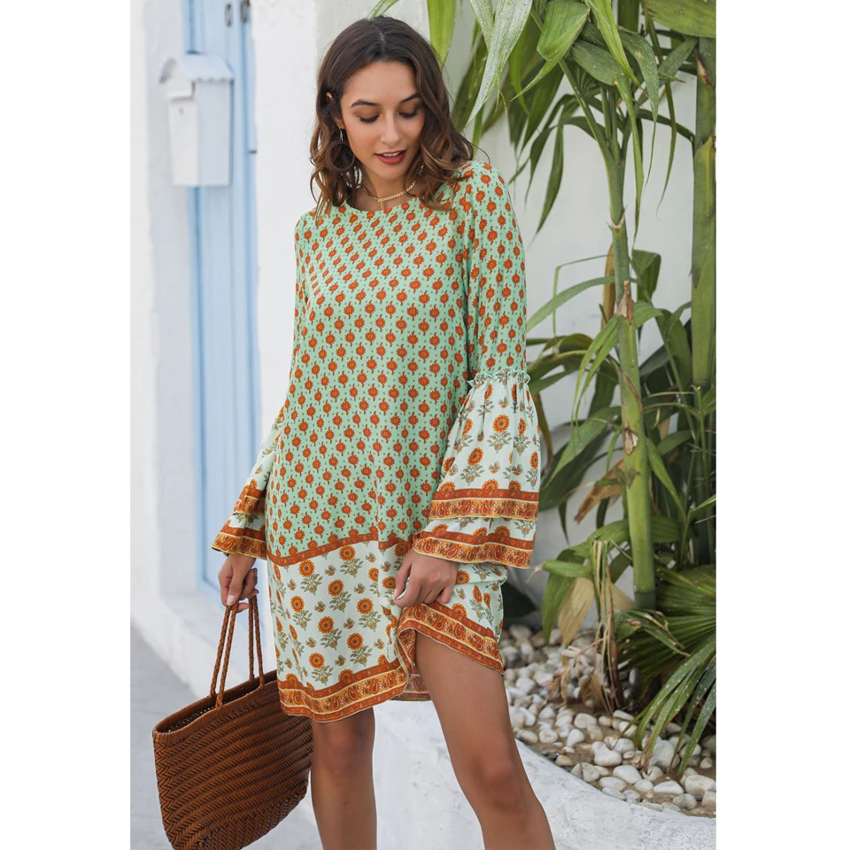 

Drop Shipping 2020 Women Loose Ruffle Long Sleeve Dress Ladies Casual Dresses