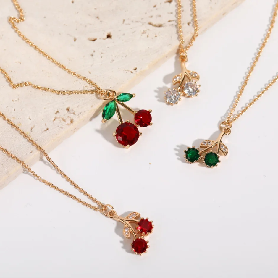 

Creative Ins 18K Gold Plated Crystal Fruit Pendant Necklace Trendy Bling Rhinestone Cherry Sweater Necklace For Women Gifts