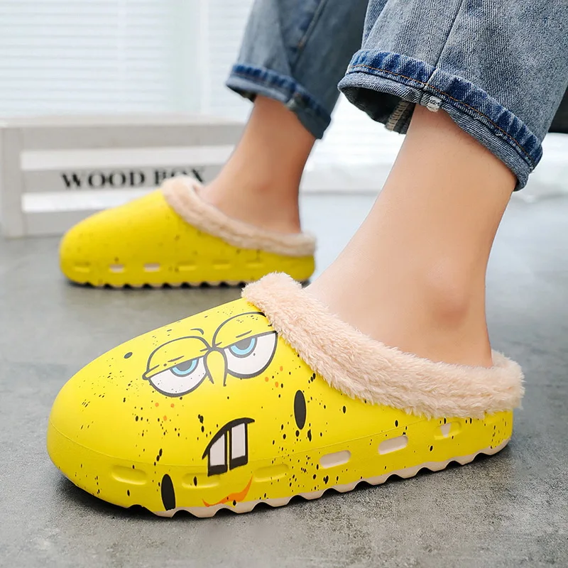 

Winter 2021 plush new men's and women's oversized Graffiti flip-flops fashion warm cotton slippers