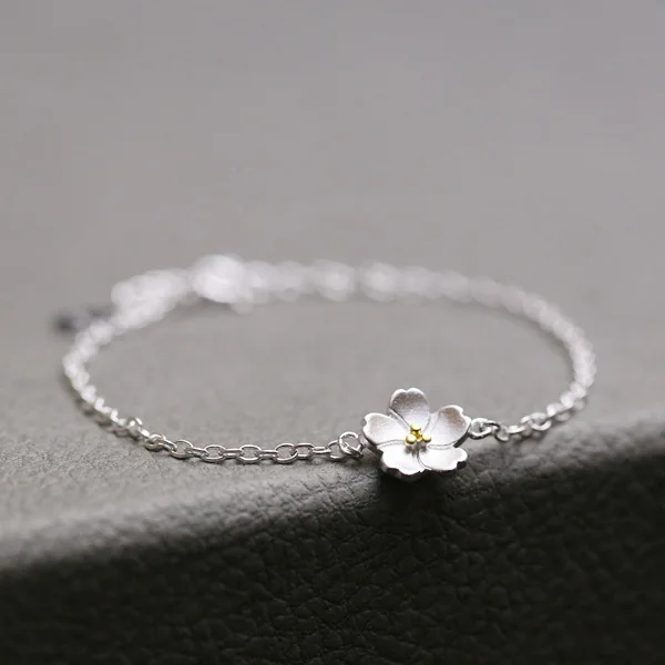 Personality New Art 925 Silver Jewelry Female Simple Flower Bracelet for Women