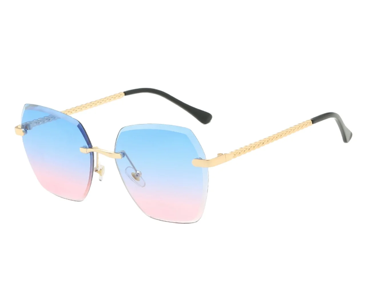 

High-end polygonal frameless trimmed sunglasses