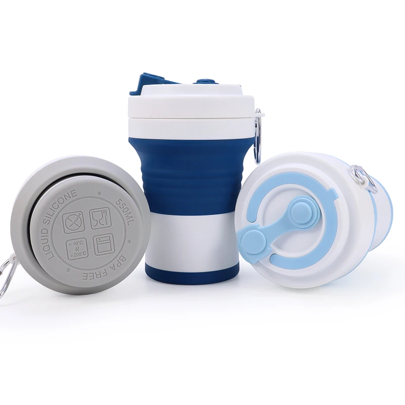 

Custom reusable 16 oz/350 ml/450 ml/500 ml/ 550 ml portable foldable silicone folding collapsible silicon travel coffee cup mug