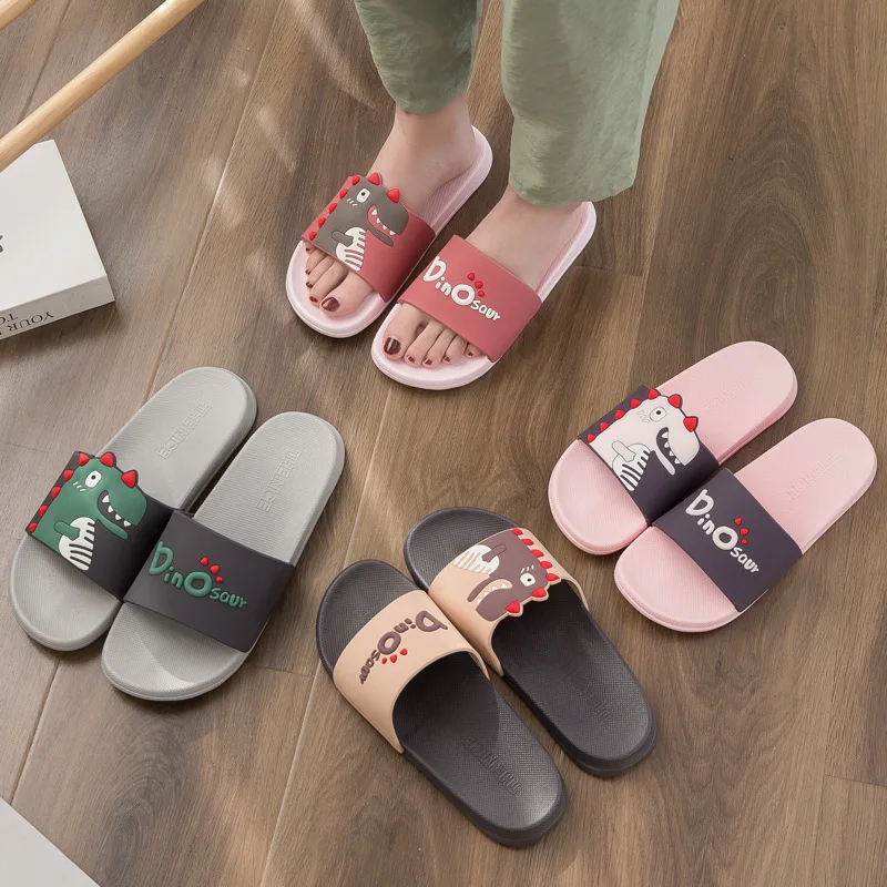 

Summer Slides Women Slippers Cartoon Dinosaur Thick Bottom Beach Slides Bathroom Slide Sandals Women Men Couple Girls Boys Shoes, As pictures