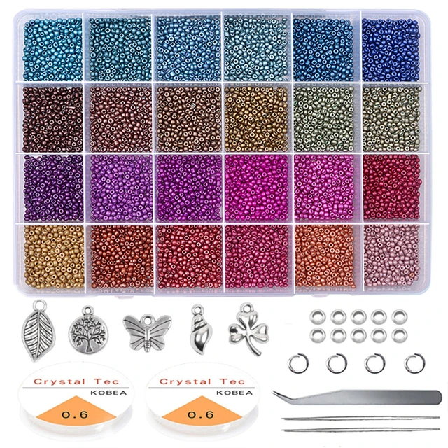 

Glass Seed Beads Started Kit Small Craft Beads with Tool Kit for DIY Craft Bracelet Jewelry Making Supplies, As picture