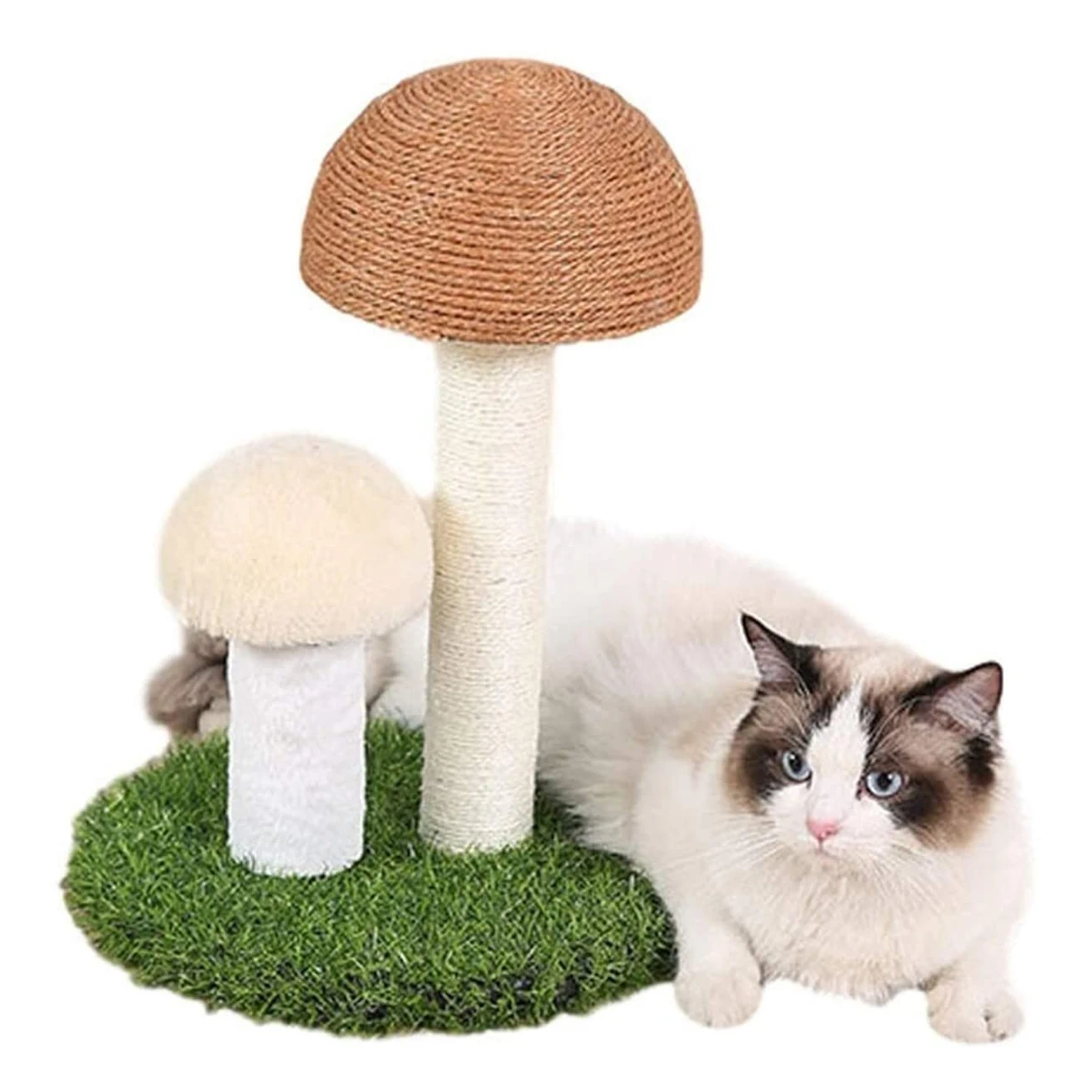 

Catural Linen Pet Mushroom Shape Cats Scratching Post Sisal Rope Cat Tree Scratcher Cat Toy, Gray-white or customized