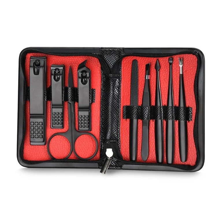 

High Quality Red 9 Pieces Set De Manicura 9pcs Manicure Pedicure kit Stainless Steel Nail Clippers tool kit with Leather Case, According to options