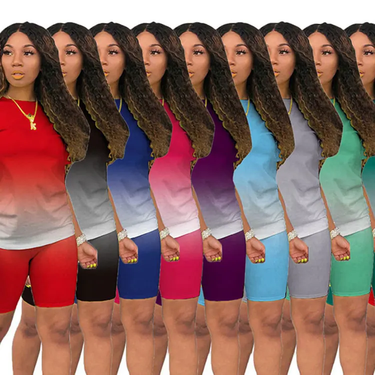 

9 Colors Plus Size S-5XL Summer 2021 Two Piece Set Women Clothing Women's Custom Cotton Biker Shorts Short Pants 2 Piece Set, As shown