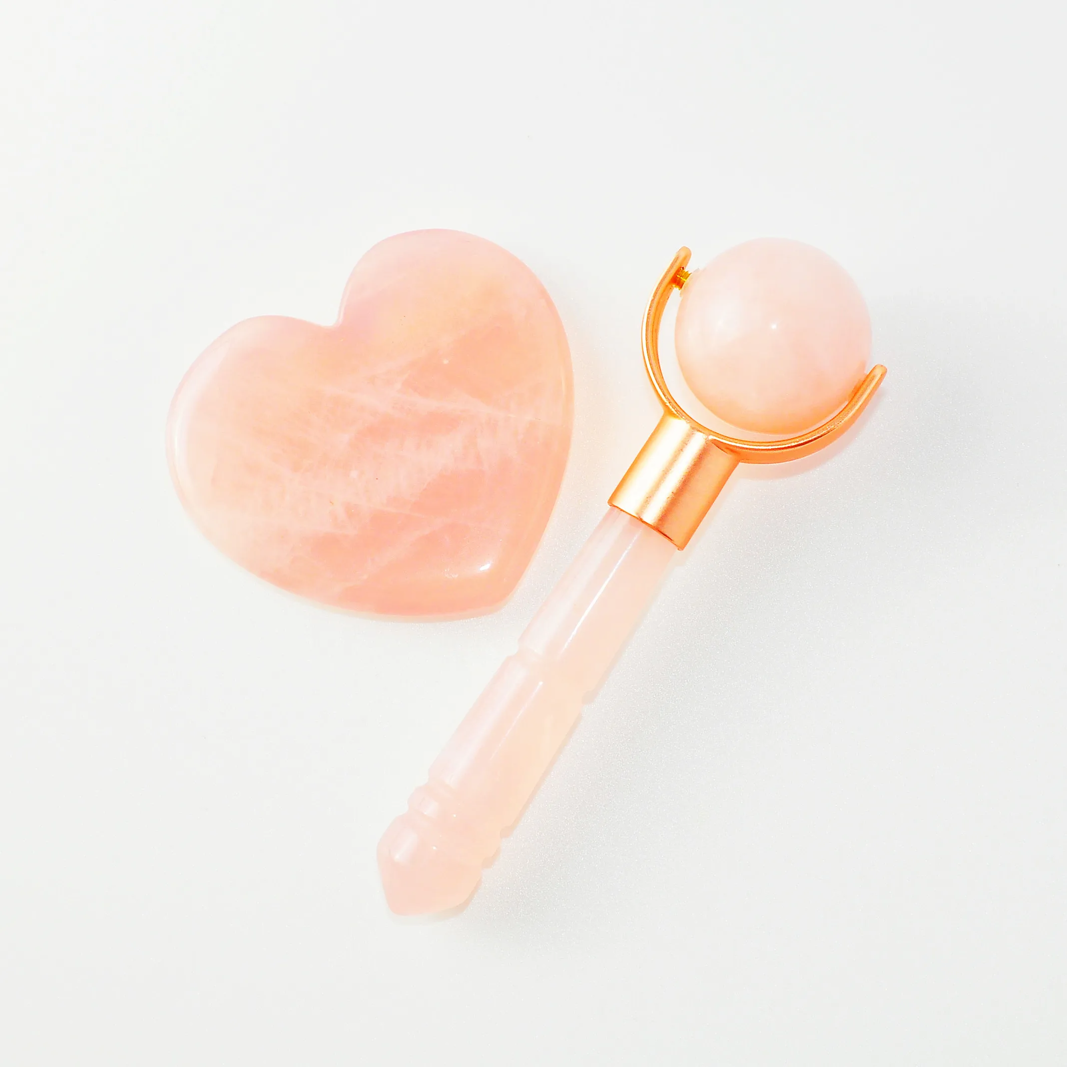 

Tool Massager Pink Rose Quartz Mini Spherical Jade roller Heart Shape Gua Sha Set for Face
