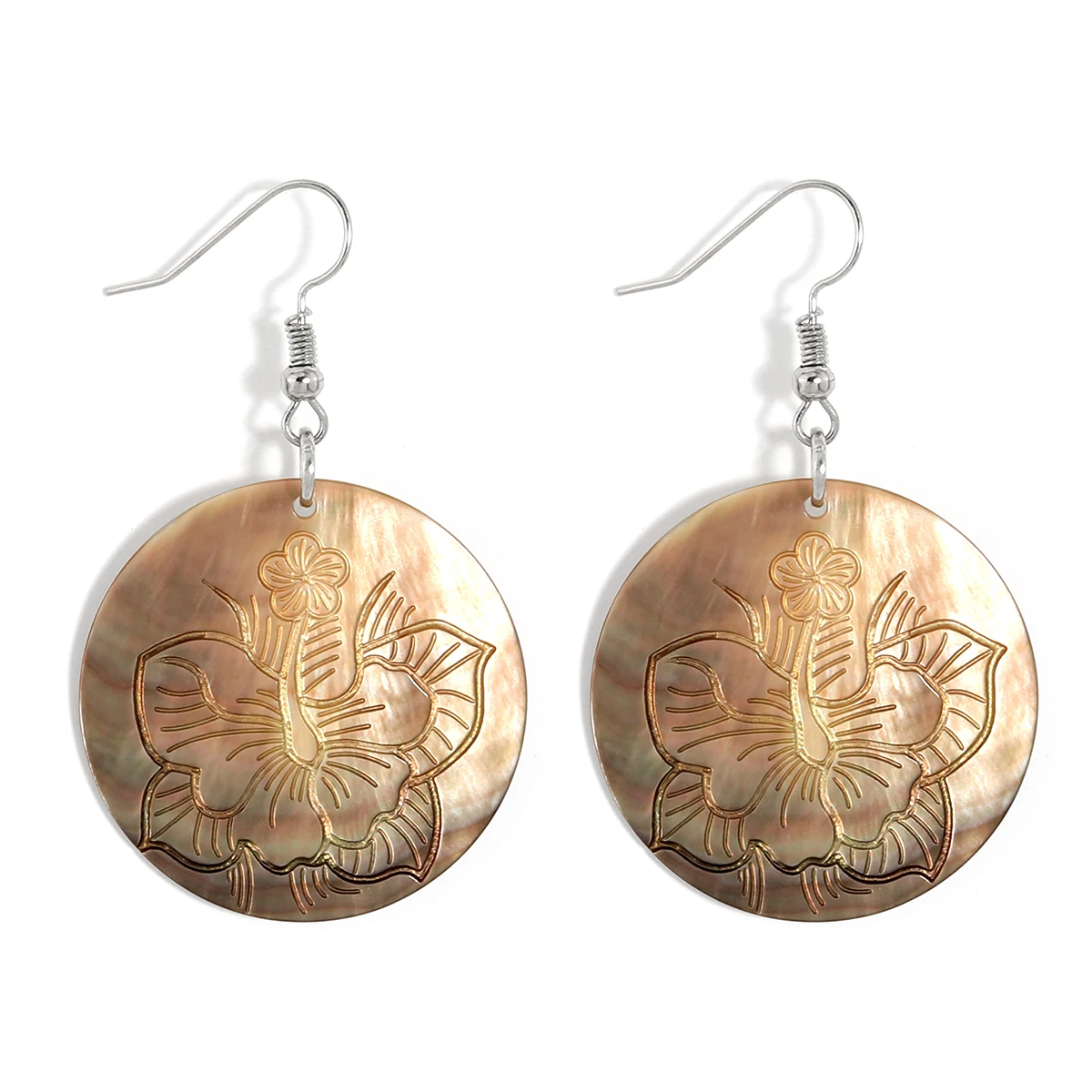 

Fashion simple silver plated round pendant fower pattern earrings custom design jewelry manufacturers