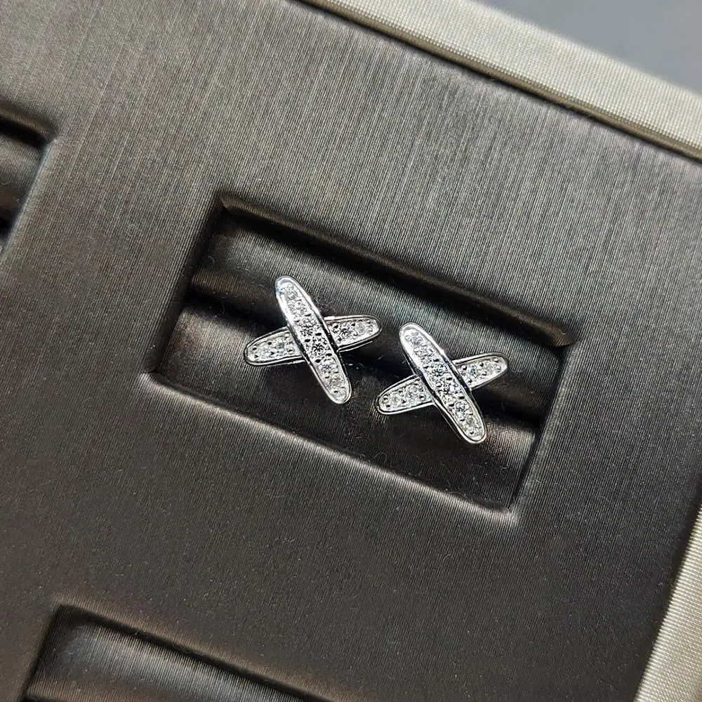 

New Popular Cute Cross D Color Moissanite Earrings Silver 925 Original Diamond Test Past Brilliant Cut Gemstone Stud Earrings