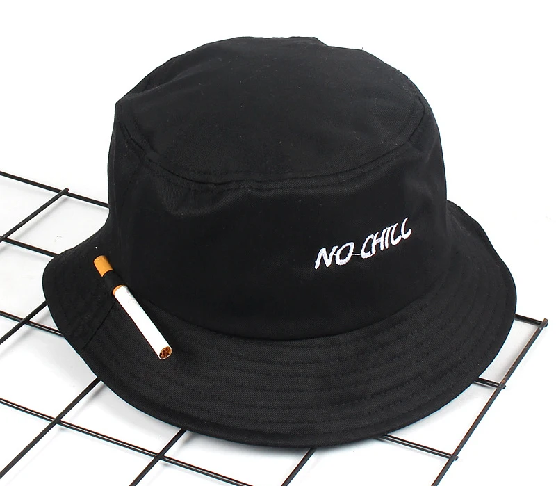 

chapeau bob homme black custom embroidery bulk NO CHIL logo smoke bucket cigarette holder bucket hat with cigarette hole, Many