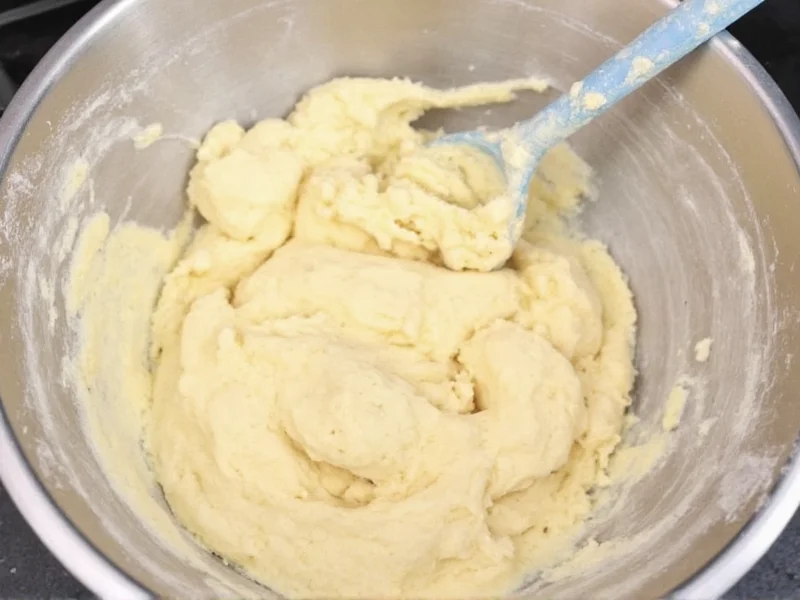 Mixing yeast free roll dough in bowl