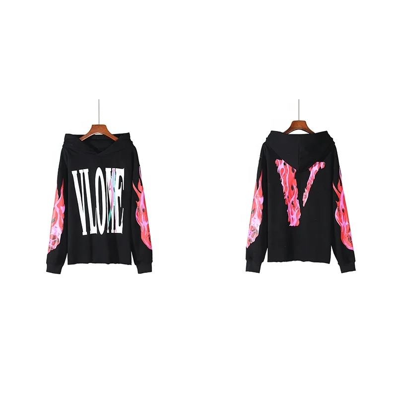 

2021 autumn and winter new style Vlones flame printing cotton men's and women's hooded sweater couple high street hoodies