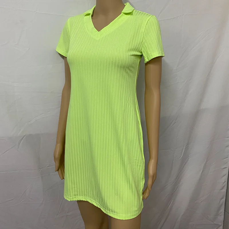 

New product ideas 2021 Ladies Casual V Neck Short Sleeve Dresses Woman Ribbed Bodycon One Piece Women Simple Mini Dress, Picture shown