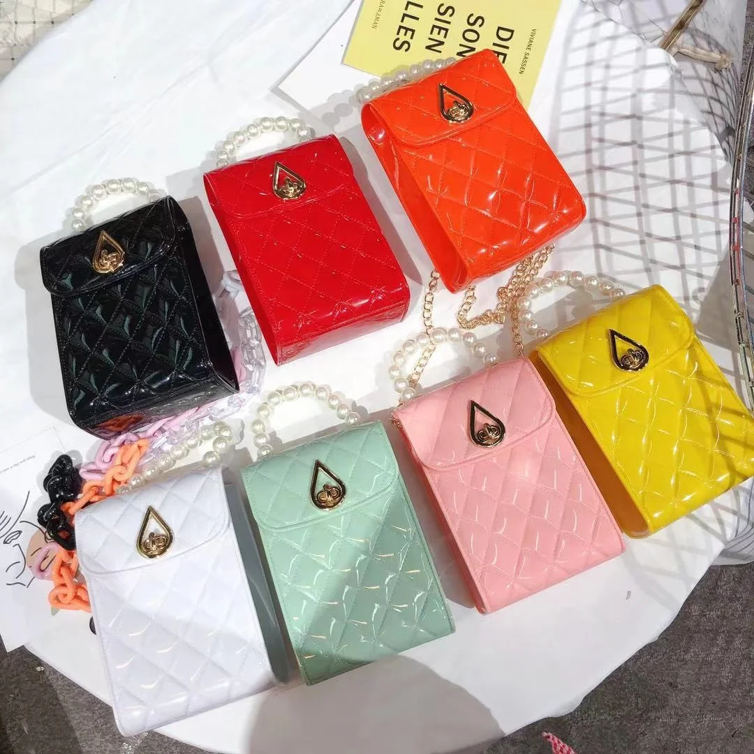 

2021 Hot sale women ladies summer new fashion small crossbody bag pearl mini bag single shoulder cellphone small pvc purses bags, 7 color options