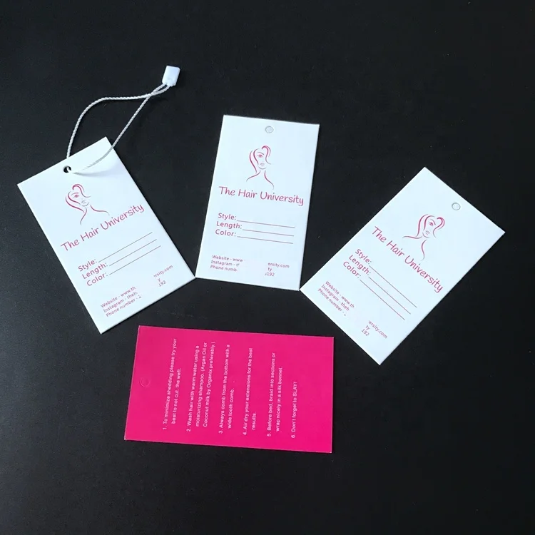 

Custom printed Matt pinky 600g garment hang tags for hair extension or wigs