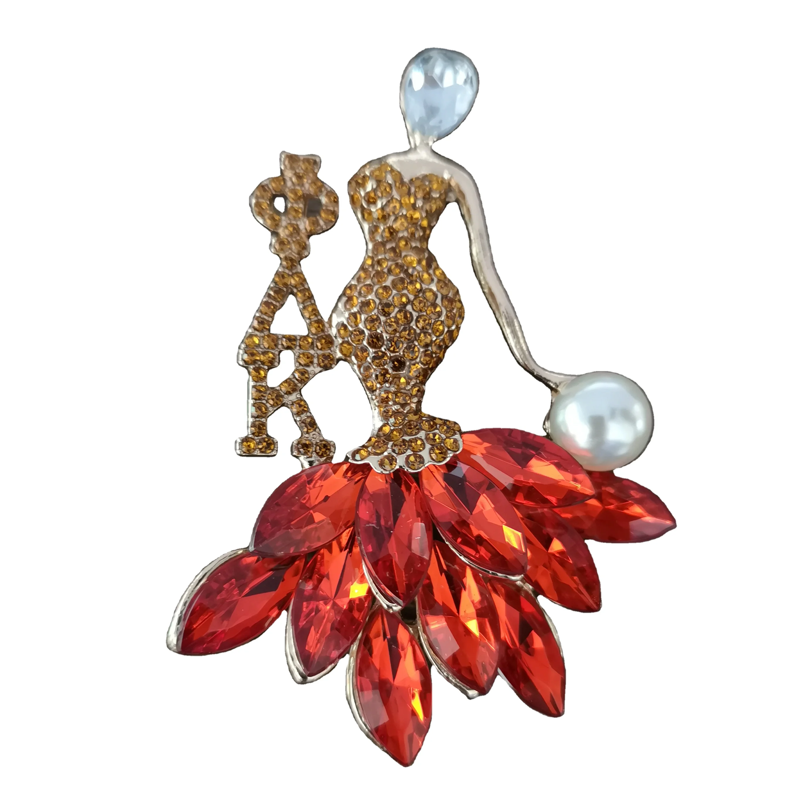 

Topvesko Custom Gold Topaz Rhinestones Sorority Greek Letters NSPDK Phi Delta Kappaa Lady Women Girl Brooch Lapel Pins, Red rhinestones