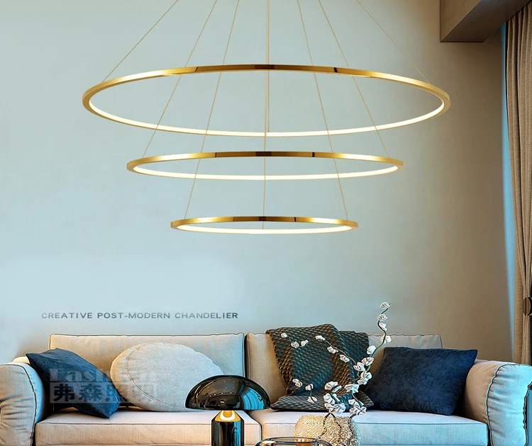 Nice quality stainless steel PC 3 ring gold round contemporary LED modern chandelier ceiling chandeliers