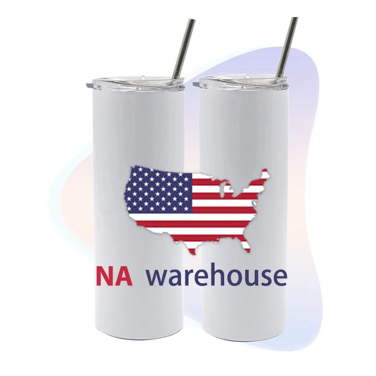 

USA Warehouse Stocked Sublimation blanks 30oz double wall stainless steel straight skinny tumblers with a plastic straw